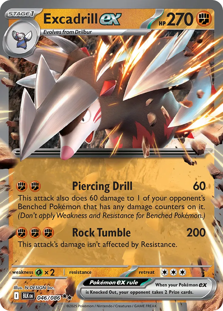 2025 Black Bolt Excadrill ex #46/86 Double Rare card image