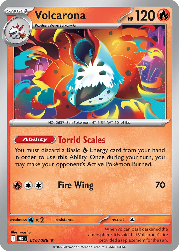 2025 Black Bolt Volcarona Rare #16/86 Rare card image