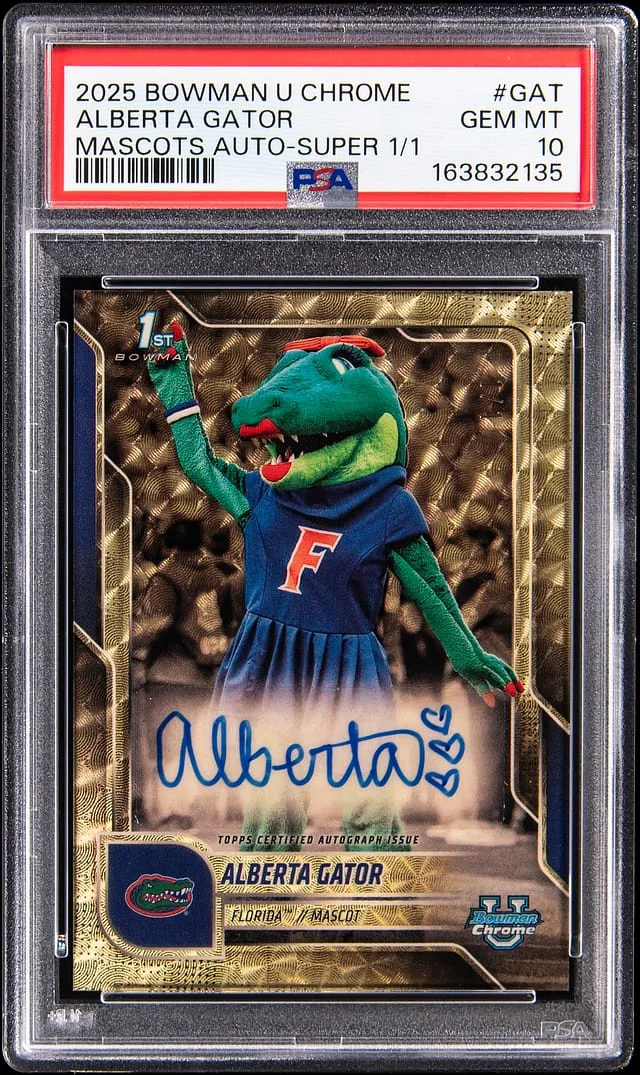 2025 Bowman Alberta Gator U Chrome Mascots Autograph SuperFractor #BCM-GAT card image
