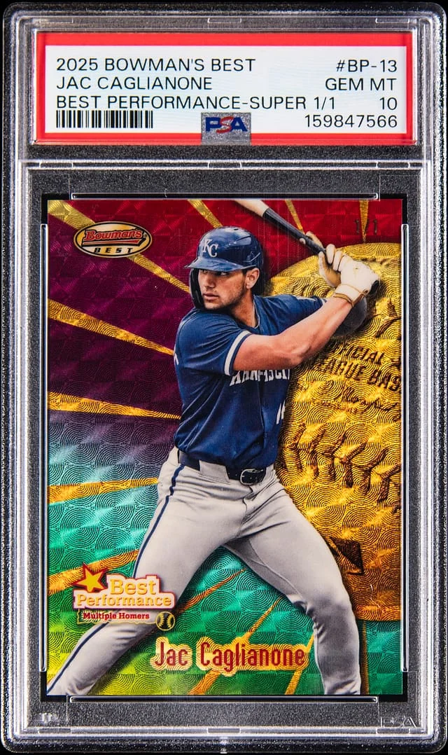 2025 Bowman Best Jac Caglianone Performance Superfractor #BP-13 card image