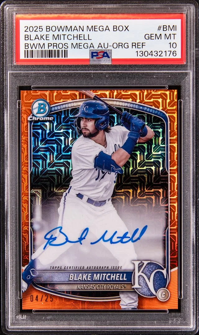 2025 Bowman Blake Mitchell Mega Box Bowman Prospect Mega Autograph Orange Refractor #BMA-BMI card image