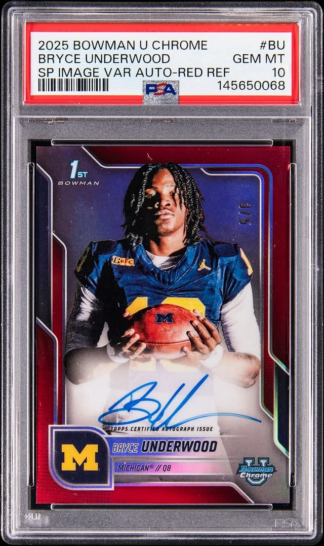 2025 Bowman Bryce Underwood U Chrome Short Print Image Variation Autograph-Red Refractor #SPA-BU card image