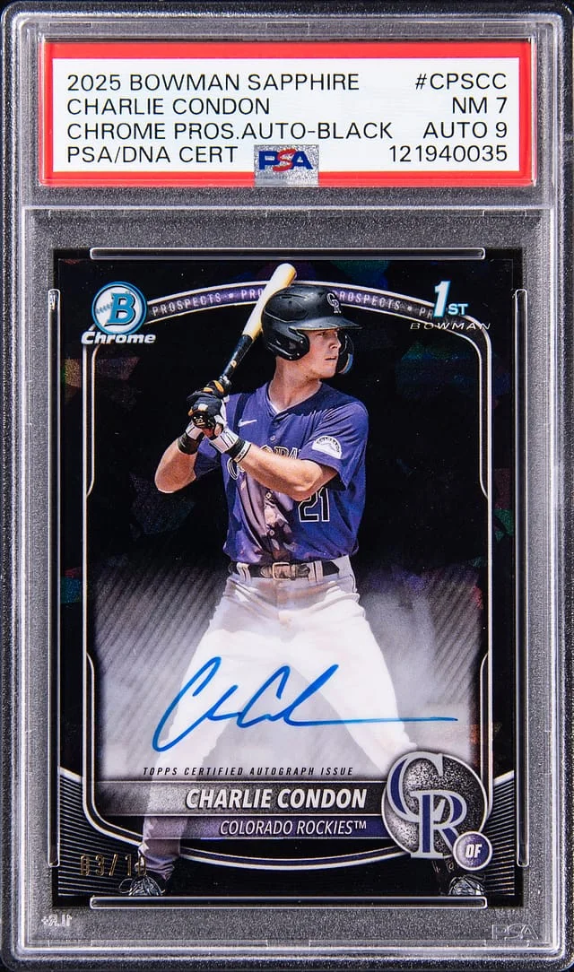 2025 Bowman Charlie Condon Sapphire Chrome Prospect Autograph Black #CPS-CC card image