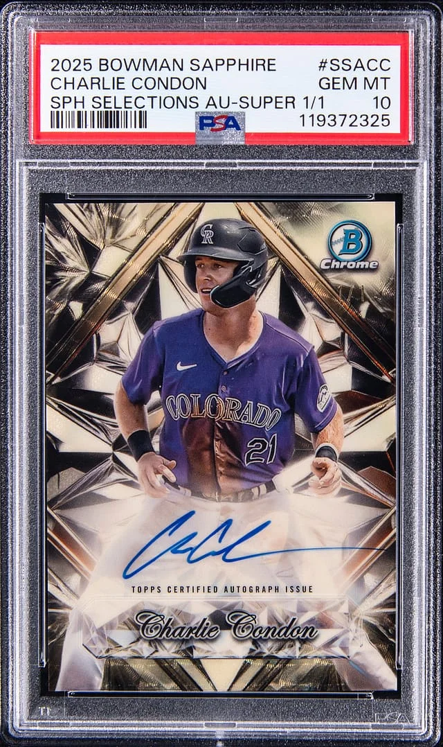 2025 Bowman Charlie Condon Sapphire Edition Sapphire Selections Autographs SuperFractor #SSA-CC card image
