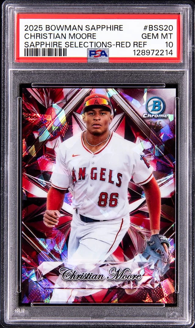 2025 Bowman Christian Moore Sapphire Edition Sapphire Selections Red Refractor #BSS20 card image