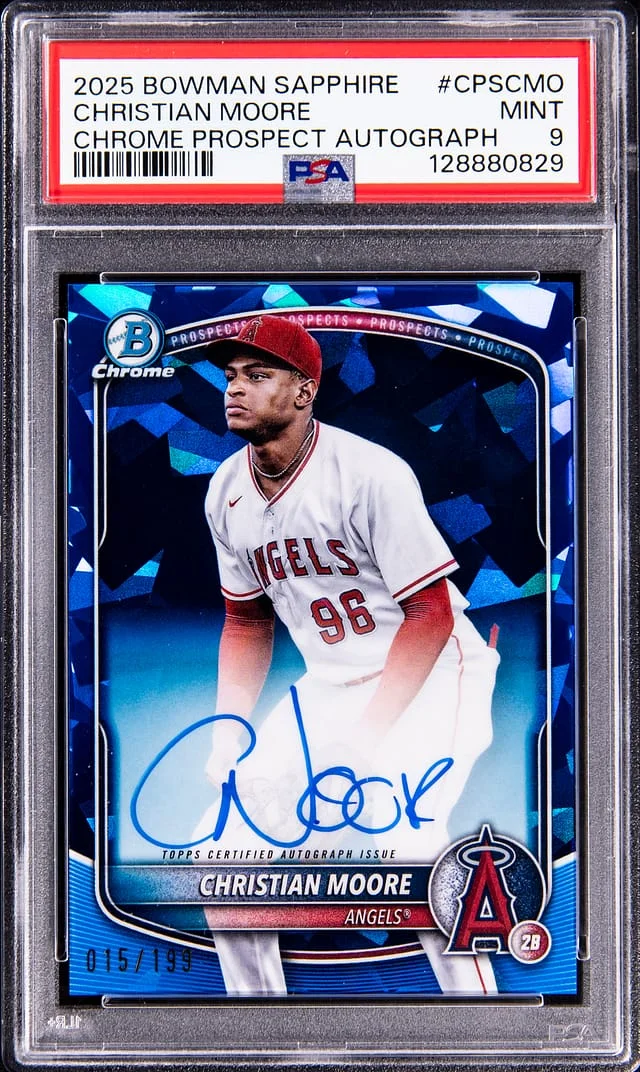 2025 Bowman Christian Moore Sapphire Chrome Prospect Autograph #CPSCMO card image