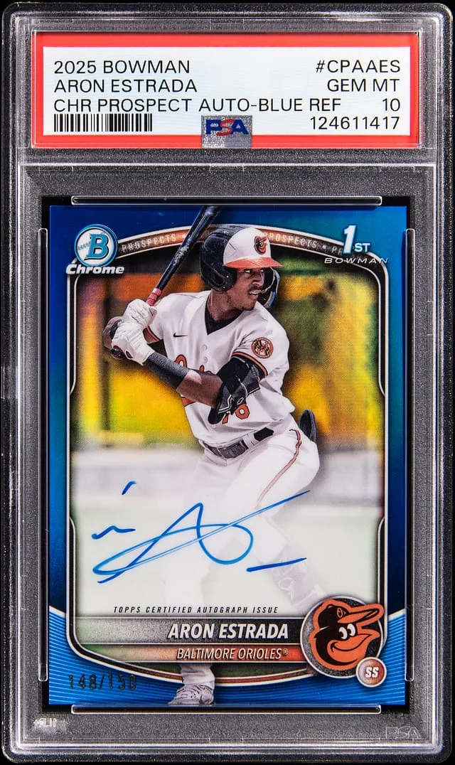2025 Bowman Chrome Aron Estrada Chrome Prospect Autograph Blue Refractor #CPA-AES card image