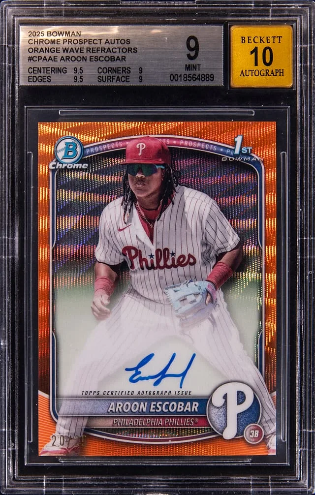 2025 Bowman Chrome Aroon Escobar Prospect Autographs Orange Wave Refractors #CPA-AE card image