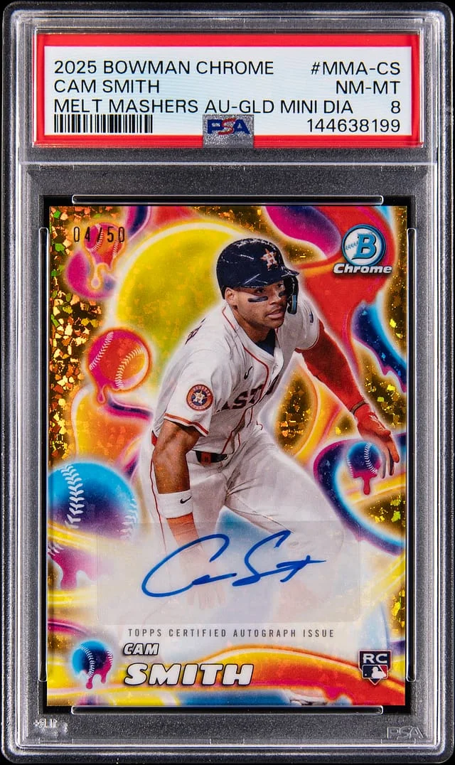 2025 Bowman Chrome Cam Smith Melt Mashers Autograph Gold Mini Diamond Refractor #MMA-CS card image