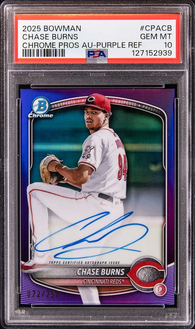 2025 Bowman Chrome Chase Burns Prospect Autograph Purple Refractor #CPA-CB card image