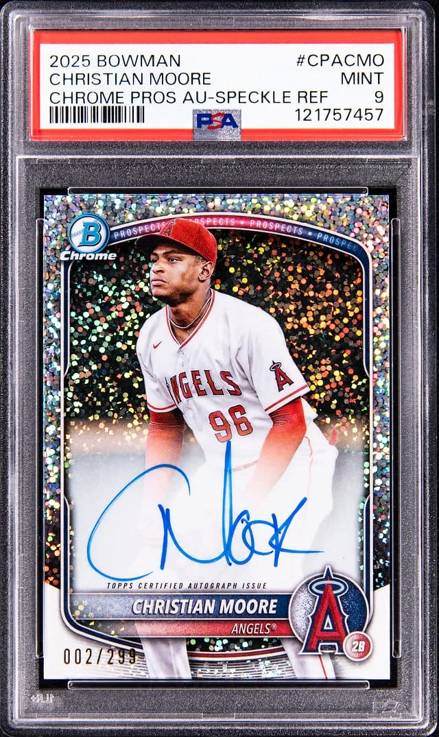 2025 Bowman Chrome Christian Moore Prospect Autographs Speckle Refractor #CPA-CMO card image
