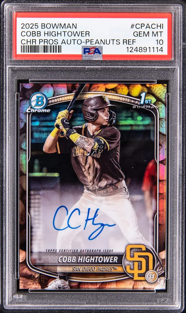 2025 Bowman Chrome Cobb Hightower Prospect Autograph Peanuts Refractor #CPA-CHI card image