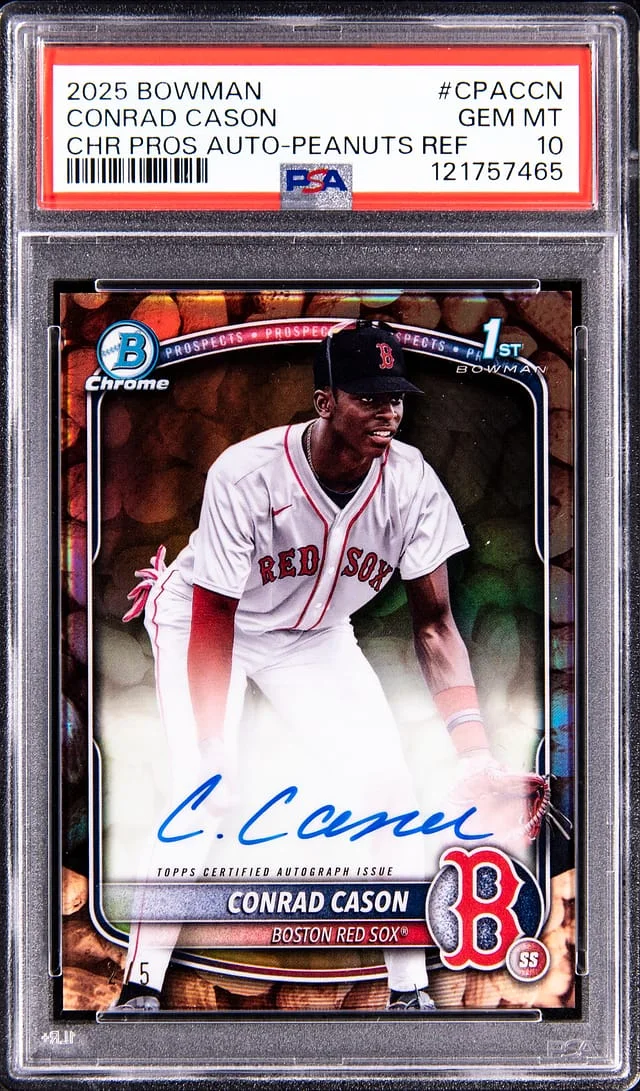 2025 Bowman Chrome Conrad Cason Prospect Autographs Peanuts Refractor #CPA-CCN card image