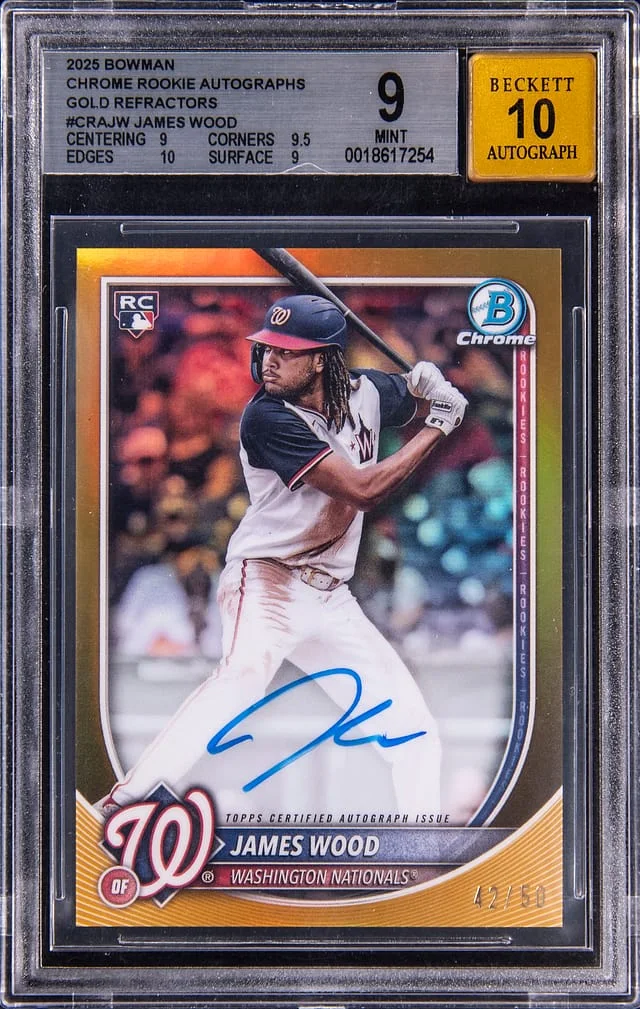 2025 Bowman Chrome James Wood Autographs Gold Refractor #CRA-JW card image