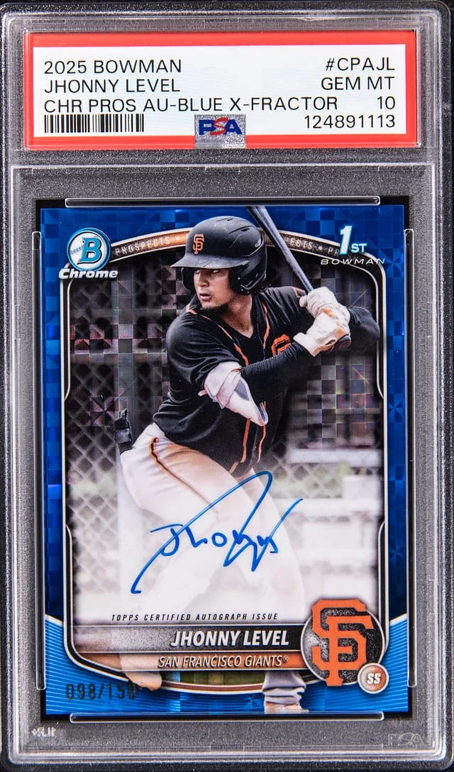 2025 Bowman Chrome Jhonny Level Prospect Autograph Blue X-Fractor #CPA-JL card image