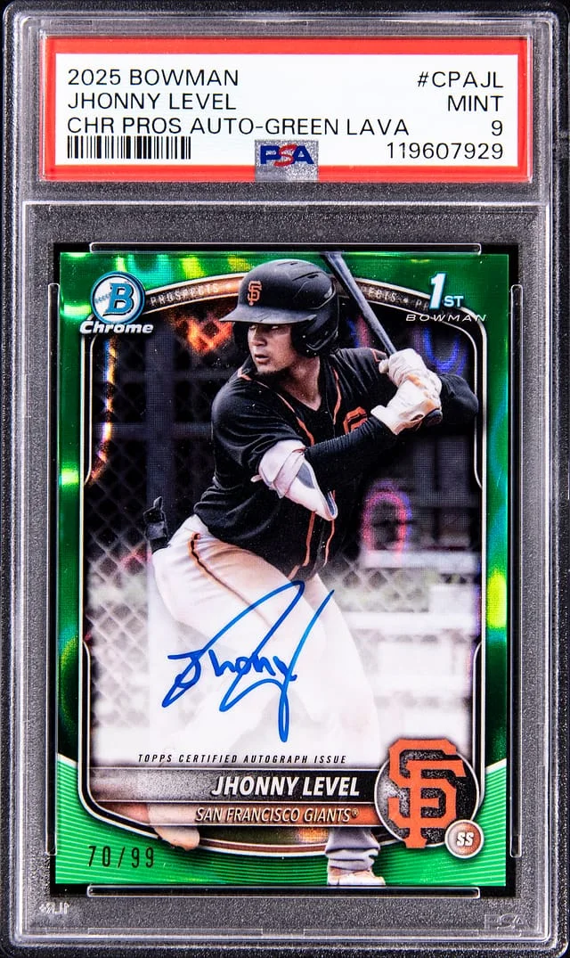 2025 Bowman Chrome Jhonny Level Prospect Autographs Green Lava #CPAJL card image