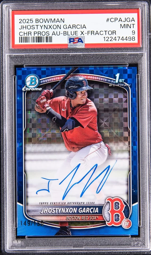 2025 Bowman Chrome Jhostynxon Garcia Prospect Autograph Blue X-Fractor #CPA-JGA card image