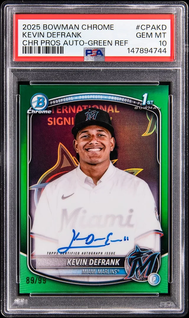 2025 Bowman Chrome Kevin DeFrank Chrome Prospects Autograph Green Refractor #CPA-KD card image