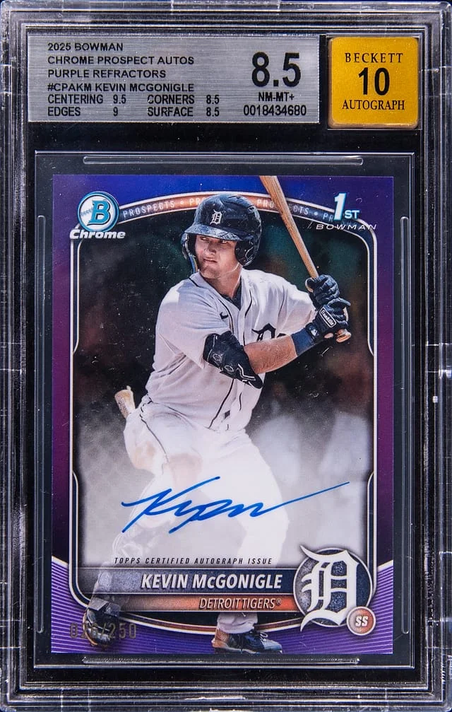 2025 Bowman Chrome Kevin McGonigle Prospect Autographs Purple Refractor #CPA-KM card image
