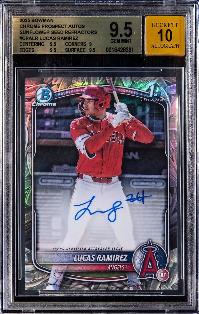 2025 Bowman Chrome Lucas Ramirez Prospect Autographs Sunflower Seeds Refractor #CPA-LR card image