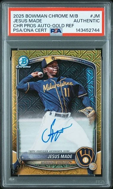 2025 Bowman Chrome Mega Box Jesus Made Chrome Prospect Autographs Gold Refractor #BMA-JM card image