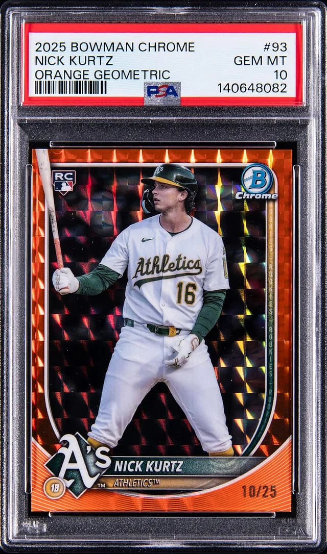 2025 Bowman Chrome Nick Kurtz Orange Geometric Refractor #93 card image