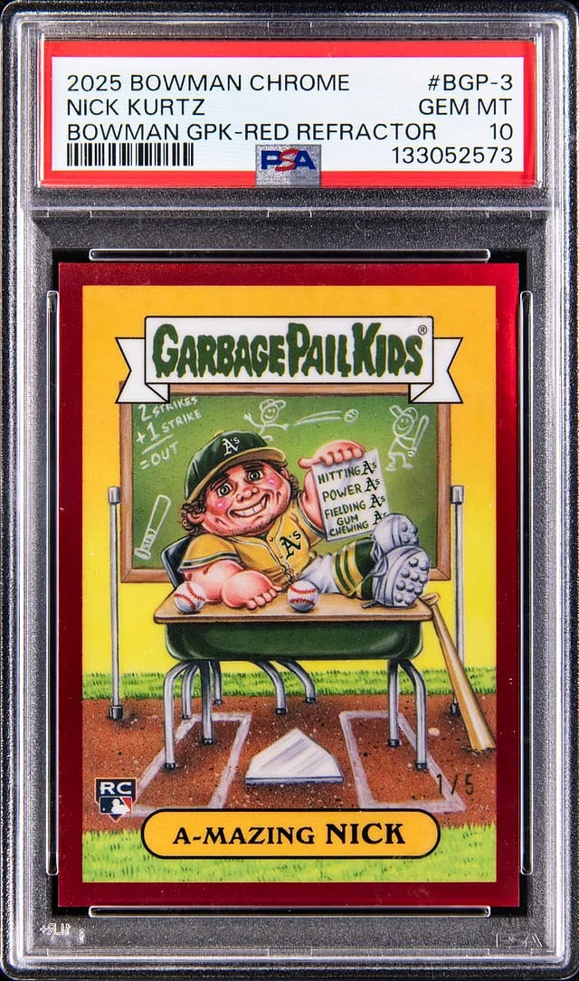 2025 Bowman Chrome Nick Kurtz Garbage Pail Kids Red Refractor #BGP-3 card image