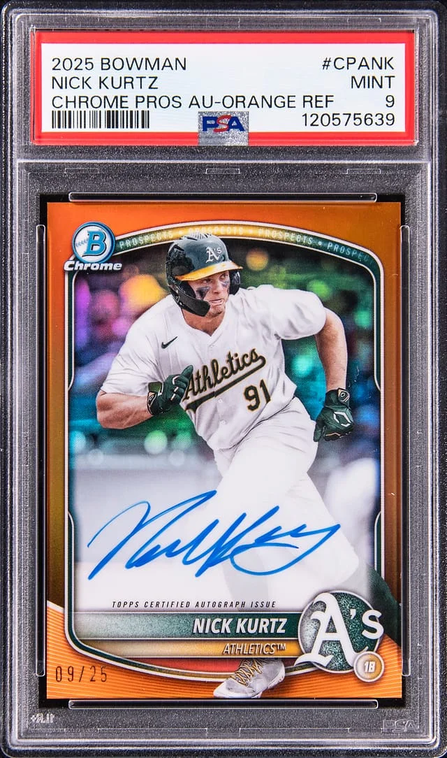 2025 Bowman Chrome Nick Kurtz Prospect Autographs Orange Refractor #CPA-NK card image