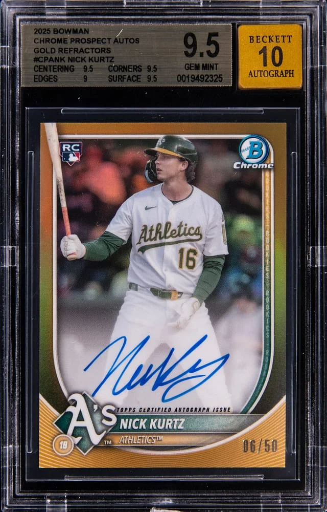 2025 Bowman Chrome Nick Kurtz Prospect Autographs Gold Refractors #CRA-NK card image