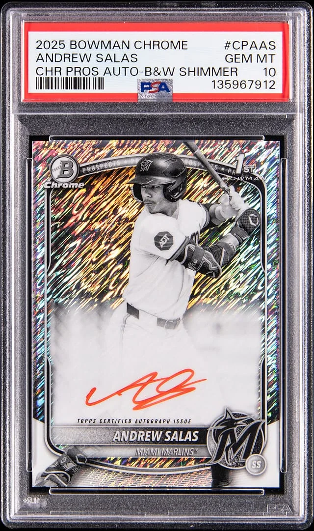 2025 Bowman Chrome Prospects Andrew Salas Autographs Black White Shimmer #CPA-AS card image