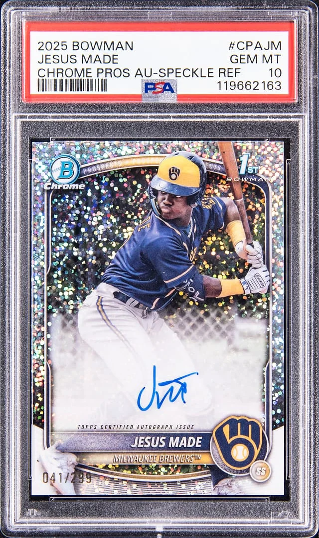 2025 Bowman Chrome Prospects Jesus Made Autograph Speckle Refractor #CPAJM card image