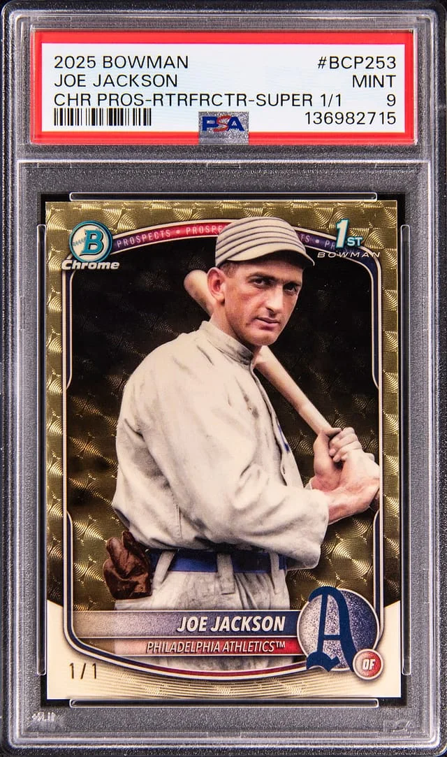 2025 Bowman Chrome Prospects Shoeless Joe Jackson RetroFractor SuperFractor #BCP-253 card image