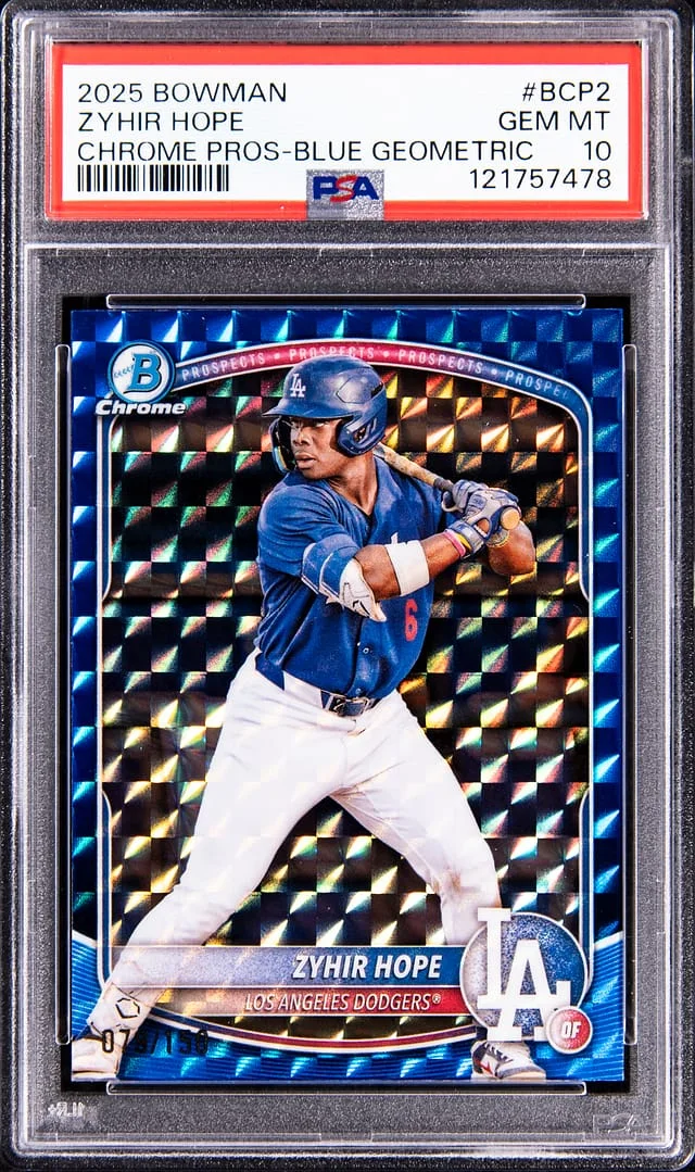 2025 Bowman Chrome Prospects Zyhir Hope Blue Geometric Refractor #BCP-2 card image