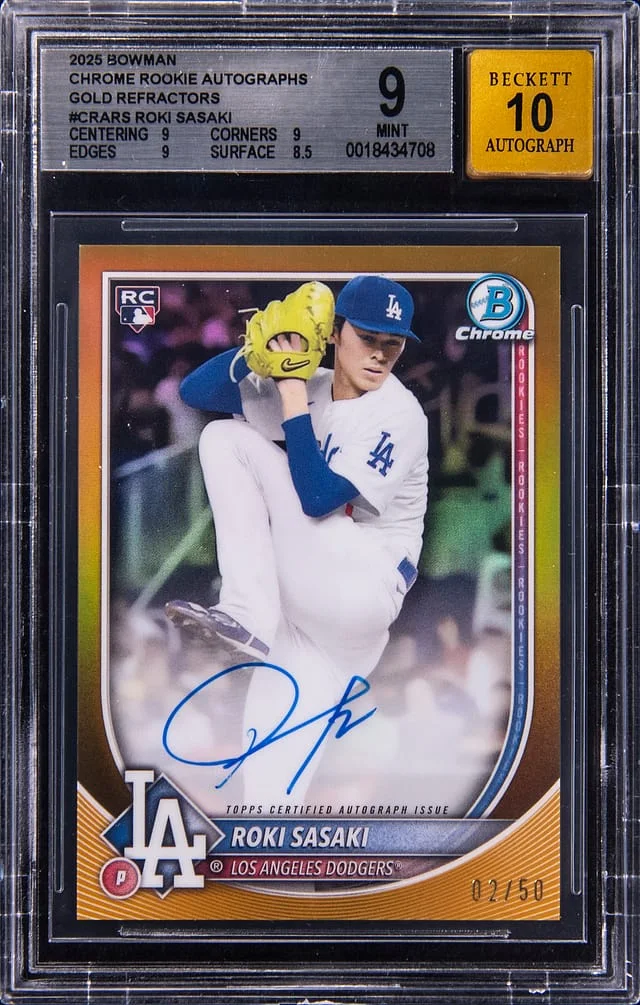 2025 Bowman Chrome Roki Sasaki Autographs Gold Refractor #CPA-RS card image