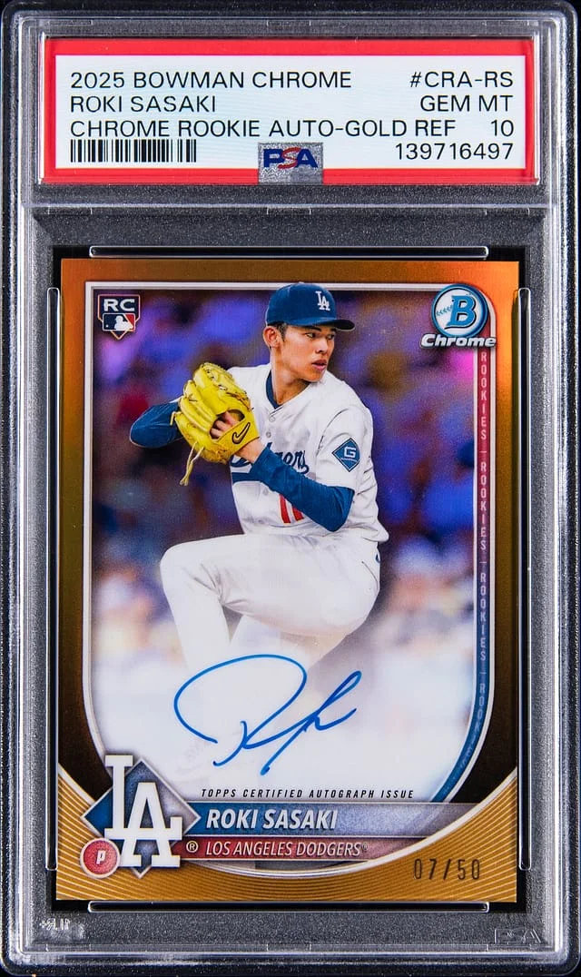 2025 Bowman Chrome Roki Sasaki Autographs Blue Refractor #CRA-RS card image