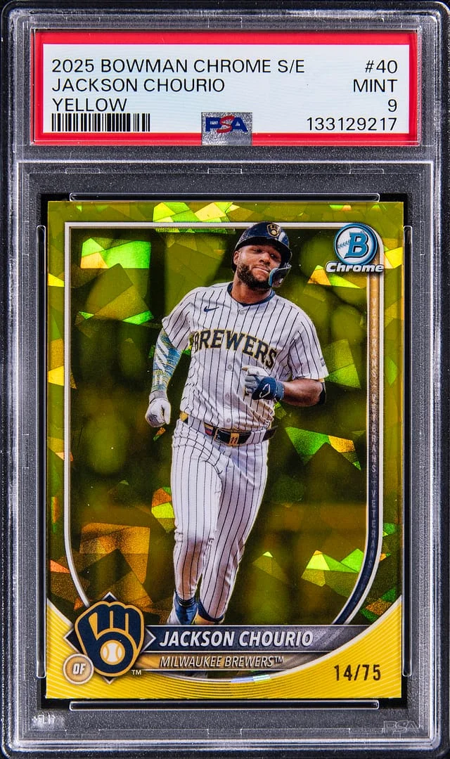 2025 Bowman Chrome Sapphire Jackson Chourio Yellow #40 card image