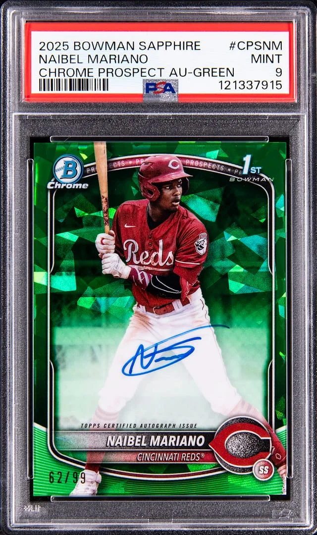 2025 Bowman Chrome Sapphire Naibel Mariano Prospect Autographs Green #CPS-NM card image