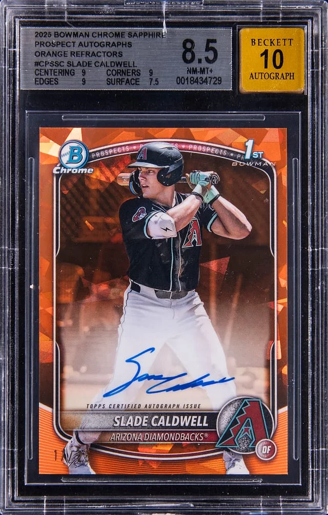 2025 Bowman Chrome Sapphire Slade Caldwell Prospect Autographs Orange Refractor #CPS-SC card image