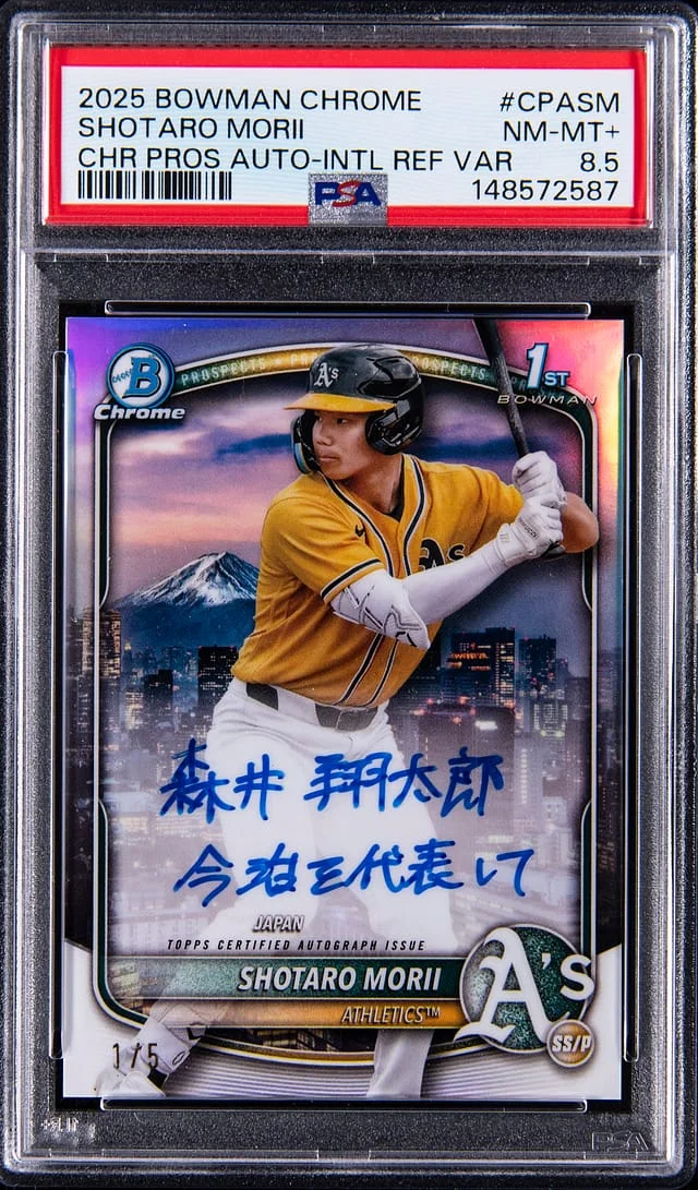 2025 Bowman Chrome Shotaro Morii Prospect Autographs International Refractor Variation #CPA-SM card image