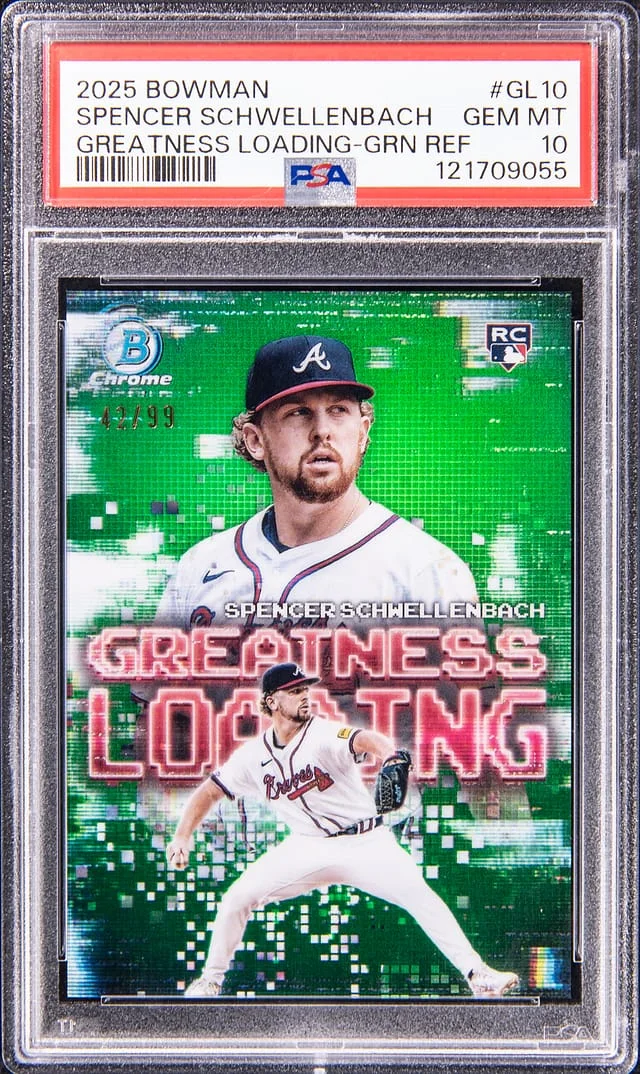 2025 Bowman Chrome Spencer Schwellenbach Greatness Loading Green Refractor #GL-10 card image