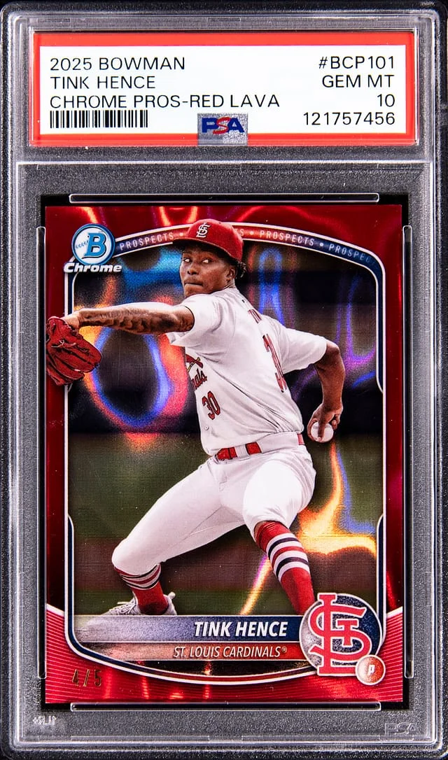 2025 Bowman Chrome Tink Hence Prospect Red Lava Refractor #BCP-101 card image