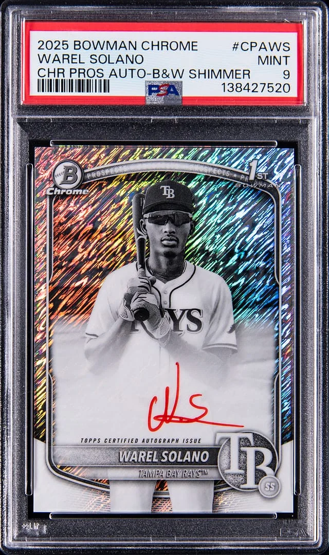 2025 Bowman Chrome Warel Solano Prospect Autographs Black & White Shimmer Refractor #CPA-WS card image