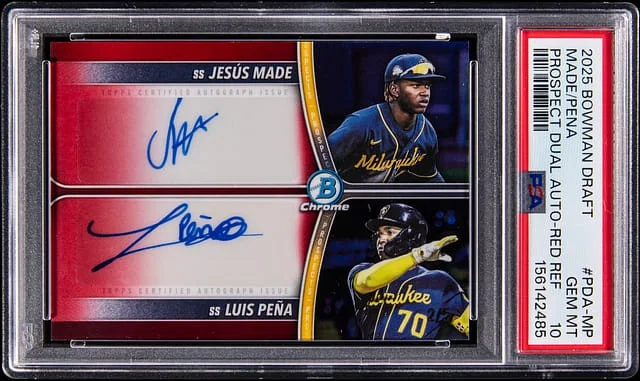 2025 Bowman Draft Jesus Made/Luis Pena Prospect Dual Autograph Red Refractor #PDA-MP card image