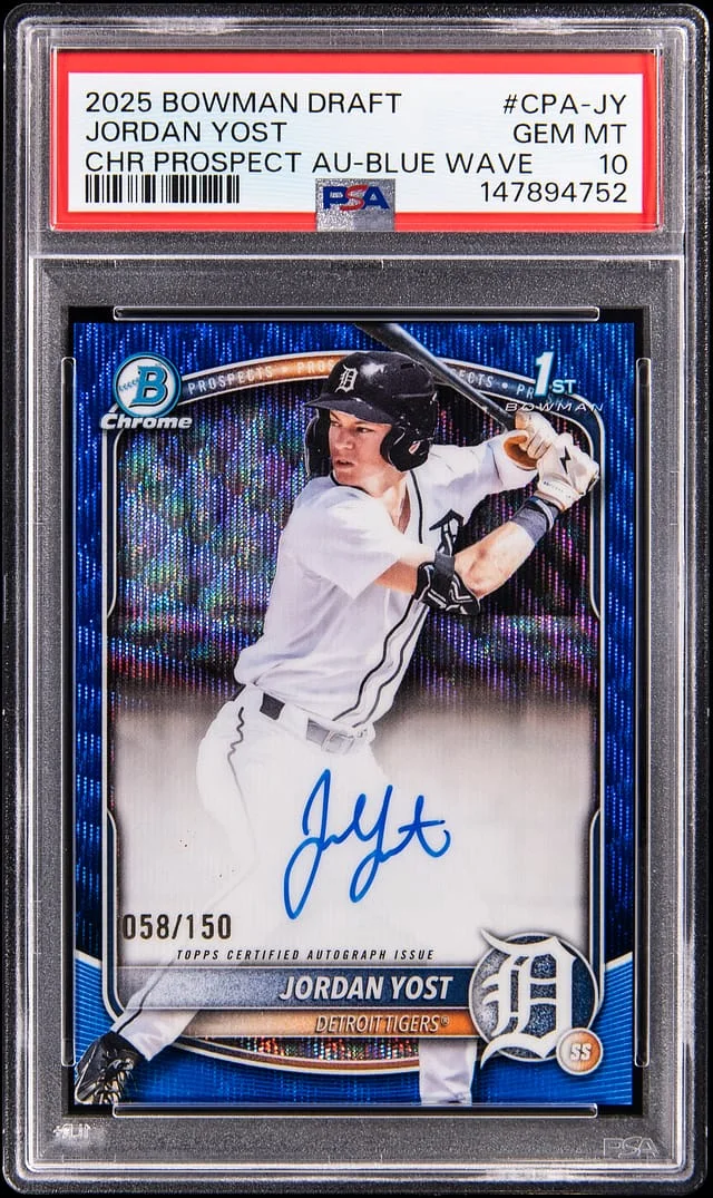 2025 Bowman Draft Jordan Yost Chrome Prospect Autograph Blue Wave #CPA-JY card image