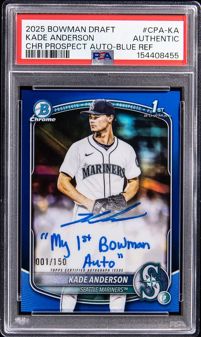 2025 Bowman Draft Kade Anderson Chrome Prospect Autographs Blue Refractor #CPA-KA card image