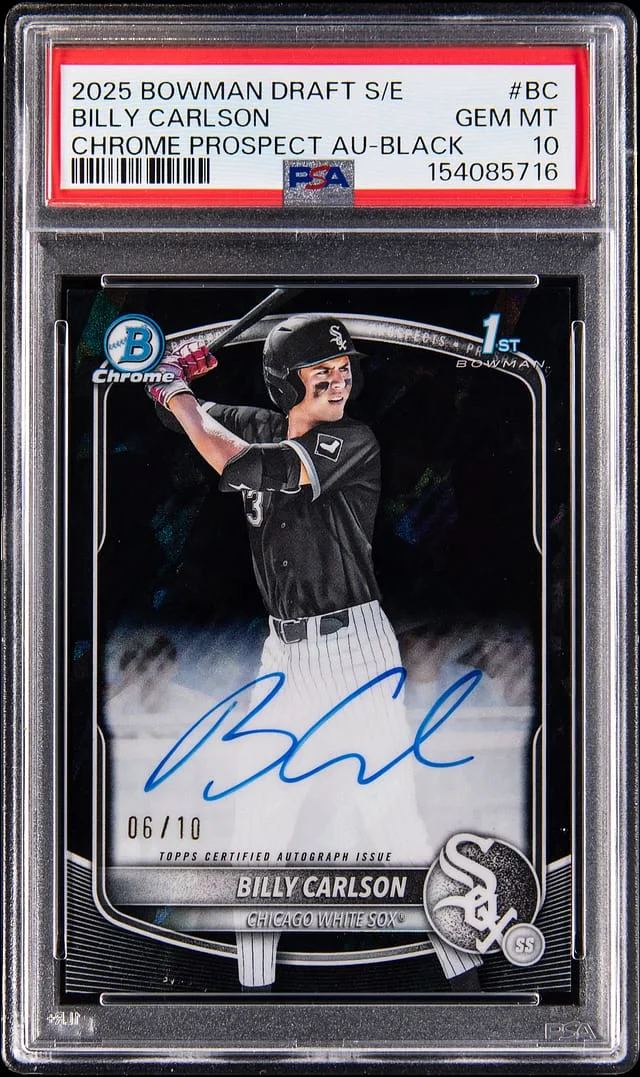 2025 Bowman Draft Sapphire Billy Carlson Edition Chrome Prospect Autographs Black Refractor #CPA-BC card image