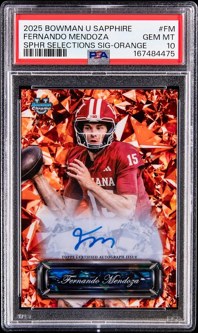 2025 Bowman Fernando Mendoza U Chrome Sapphire Edition Sapphire Selections Signature Orange #SS-FM card image