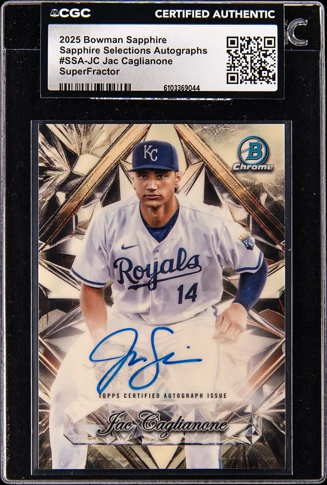 2025 Bowman Jac Caglianone Sapphire Selections Autographs SuperFractor #SSA-JC card image