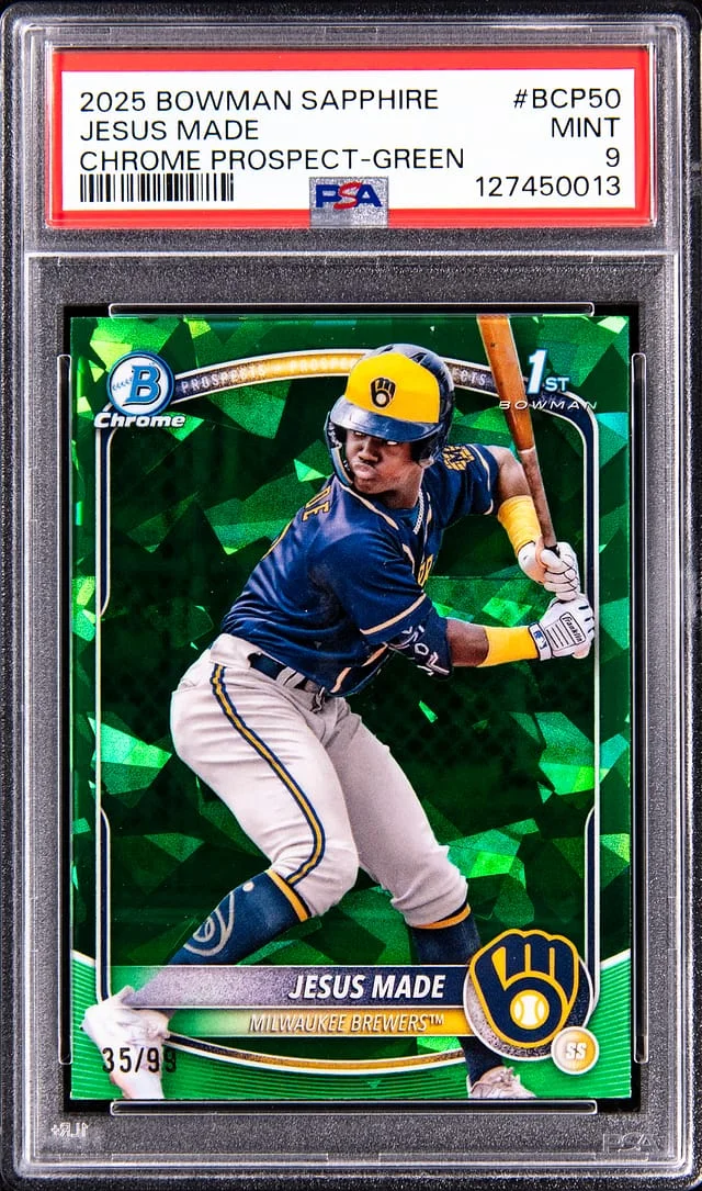 2025 Bowman Jesus Made Sapphire Chrome Prospect Green #BCP-50 card image