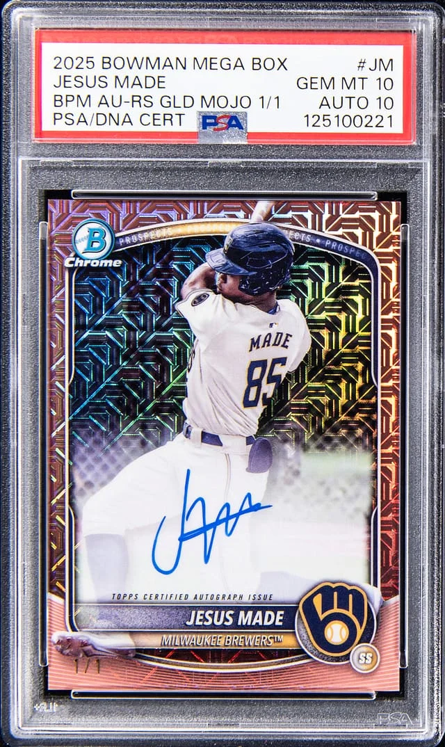 2025 Bowman Jesus Made Mega Box Bowman Prospect Mega Autograph Rose Gold Mojo #BMA-JM card image